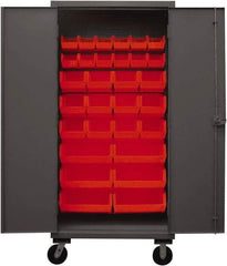 Durham - 30 Bin Mobile Storage Cabinet - Steel, 36" Wide x 24" Deep x 80" High, Red - Industrial Tool & Supply