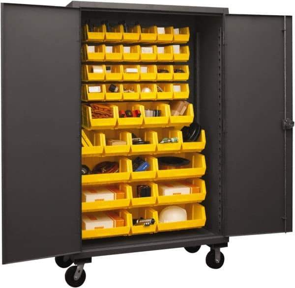 Durham - 42 Bin Mobile Storage Cabinet - Steel, 48" Wide x 24" Deep x 80" High, Yellow - Industrial Tool & Supply