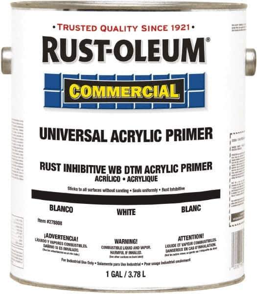 Rust-Oleum - 1 Gal White Water-Based Acrylic Enamel Primer - 350 to 450 Sq Ft Coverage, <100 gL Content, Quick Drying, Interior/Exterior - Industrial Tool & Supply