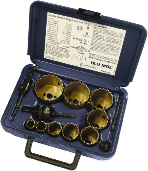 Disston - 9 Piece, 3/4" to 2-1/2" Saw Diam, Hole Saw Kit - Carbide-Tipped, Toothed Edge, Pilot Drill Model No. E0103107, Includes 9 Hole Saws - Industrial Tool & Supply