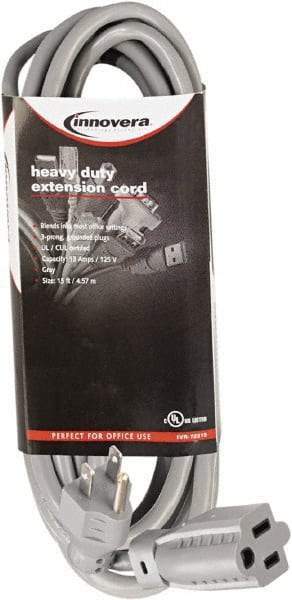 innovera - 15', 14/2 Gauge/Conductors, Gray Indoor Extension Cord - 1 Receptacle, 13 Amps, NEMA 5-15R - Industrial Tool & Supply