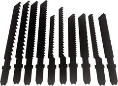 Disston - 10 Piece, 2-3/4" to 3-1/2" Long, 6 to 14 Teeth per Inch, High Speed Steel and Carbon Jig Saw Blade Set - Toothed Edge, U-Shank - Industrial Tool & Supply