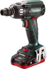 Metabo - 1/2" Drive 18 Volt Pistol Grip Cordless Impact Wrench & Ratchet - 2,150 RPM, 0 to 4,250 BPM, 295 Ft/Lb Torque, 2 Lithium-Ion Batteries Included - Industrial Tool & Supply