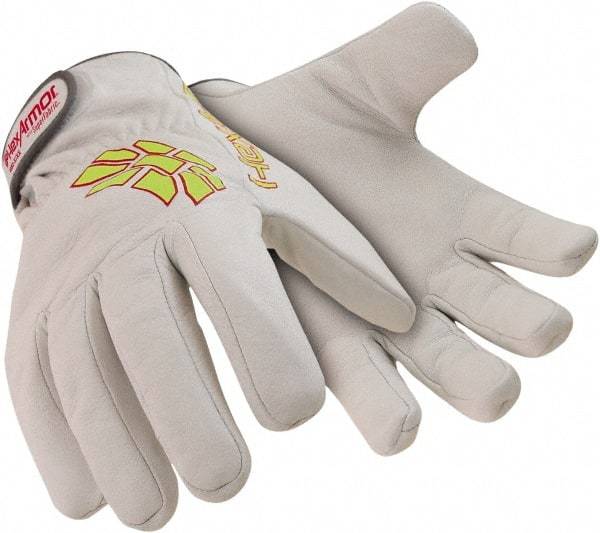 HexArmor - Size XL (10), ANSI Cut Lvl A8, Puncture Lvl 4, Goatskin Leather Cut & Puncture Resistant Gloves - 9.5" Long, SuperFabric Lining, Hook & Loop Cuff, White/Hi-Vis Yellow, Paired - Industrial Tool & Supply