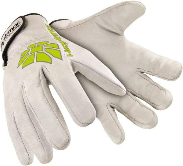 HexArmor - Size 2XL (11), ANSI Cut Lvl A8, Puncture Lvl 4, Abrasion Lvl 4, Goatskin Leather Cut & Puncture Resistant Gloves - 10" Long, SuperFabric Lining, Slip-On Cuff, White/Hi-Vis Yellow, Paired - Industrial Tool & Supply