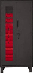 Durham - 30 Bin Locking Storage Cabinet - Steel, 36" Wide x 24" Deep x 78" High, Red - Industrial Tool & Supply
