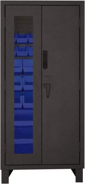 Durham - 30 Bin Locking Storage Cabinet - Steel, 36" Wide x 24" Deep x 78" High, Blue - Industrial Tool & Supply