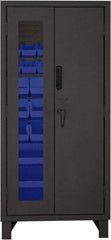 Durham - 30 Bin Locking Storage Cabinet - Steel, 36" Wide x 24" Deep x 78" High, Blue - Industrial Tool & Supply