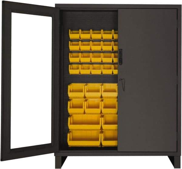 Durham - 54 Bin Locking Storage Cabinet - Steel, 60" Wide x 24" Deep x 78" High, Yellow - Industrial Tool & Supply