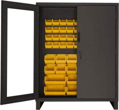 Durham - 54 Bin Locking Storage Cabinet - Steel, 60" Wide x 24" Deep x 78" High, Yellow - Industrial Tool & Supply