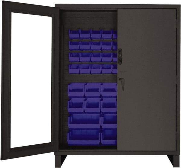 Durham - 54 Bin Locking Storage Cabinet - Steel, 60" Wide x 24" Deep x 78" High, Blue - Industrial Tool & Supply