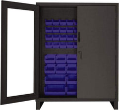 Durham - 54 Bin Locking Storage Cabinet - Steel, 60" Wide x 24" Deep x 78" High, Blue - Industrial Tool & Supply
