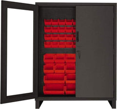Durham - 54 Bin Locking Storage Cabinet - Steel, 60" Wide x 24" Deep x 78" High, Red - Industrial Tool & Supply