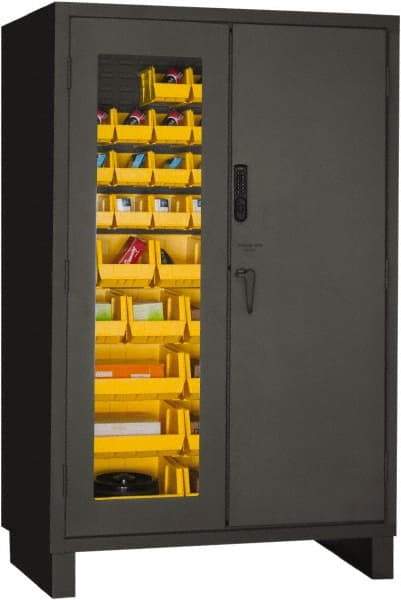 Durham - 42 Bin Locking Storage Cabinet - Steel, 48" Wide x 24" Deep x 78" High, Yellow - Industrial Tool & Supply