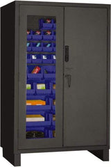 Durham - 42 Bin Locking Storage Cabinet - Steel, 48" Wide x 24" Deep x 78" High, Blue - Industrial Tool & Supply
