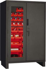 Durham - 42 Bin Locking Storage Cabinet - Steel, 48" Wide x 24" Deep x 78" High, Red - Industrial Tool & Supply