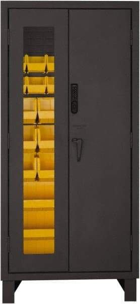 Durham - 30 Bin Locking Storage Cabinet - Steel, 36" Wide x 24" Deep x 78" High, Yellow - Industrial Tool & Supply