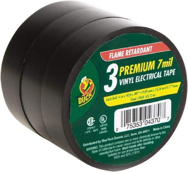 Duck - 3/4" x 50', Black Rubber Electrical Tape - 7 mil Thick - Industrial Tool & Supply