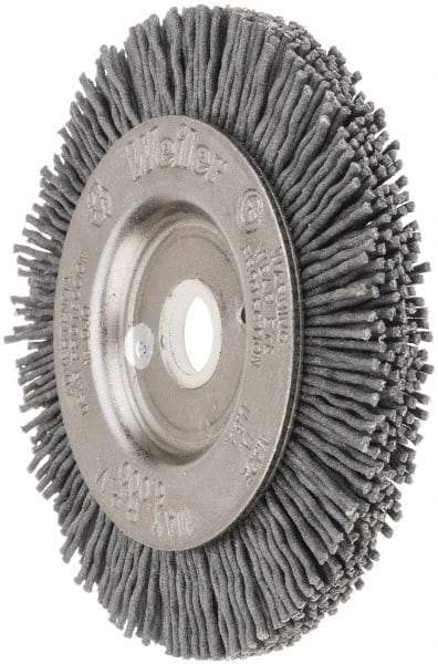 Weiler - 3" OD, 1/2" Arbor Hole, Crimped Nylon Wheel Brush - 3/8" Face Width, 1/2" Trim Length, 0.035" Filament Diam, 6,000 RPM - Industrial Tool & Supply