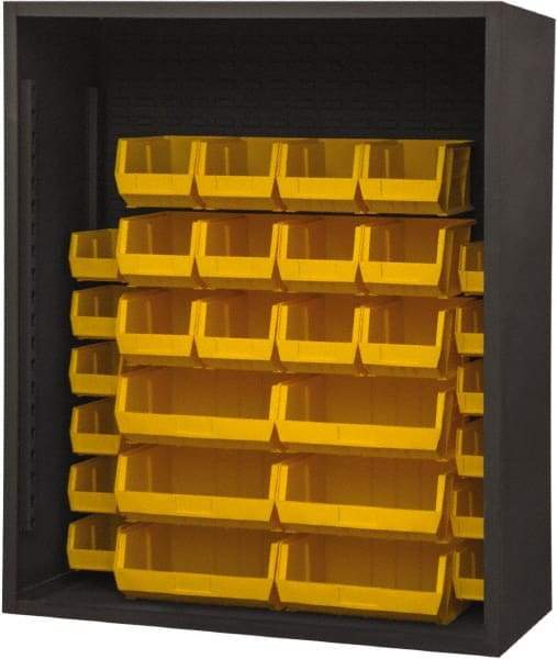 Durham - 30 Bin Enclosed Shelving - 48 Inch Overall Width x 24 Inch Overall Depth x 48 Inch Overall Height, Yellow Polyethylene Bins - Industrial Tool & Supply