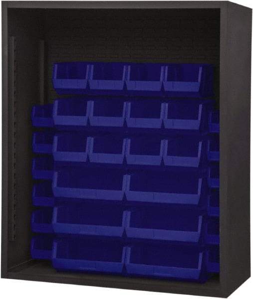 Durham - 30 Bin Enclosed Shelving - 48 Inch Overall Width x 24 Inch Overall Depth x 48 Inch Overall Height, Blue Polyethylene Bins - Industrial Tool & Supply
