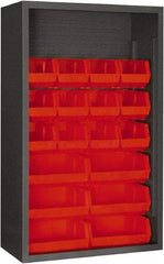 Durham - 18 Bin Enclosed Shelving - 36 Inch Overall Width x 18 Inch Overall Depth x 60 Inch Overall Height, Red Polyethylene Bins - Industrial Tool & Supply