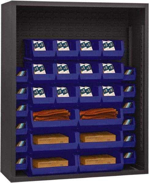 Durham - 30 Bin Enclosed Shelving - 48 Inch Overall Width x 18 Inch Overall Depth x 60 Inch Overall Height, Blue Polyethylene Bins - Industrial Tool & Supply