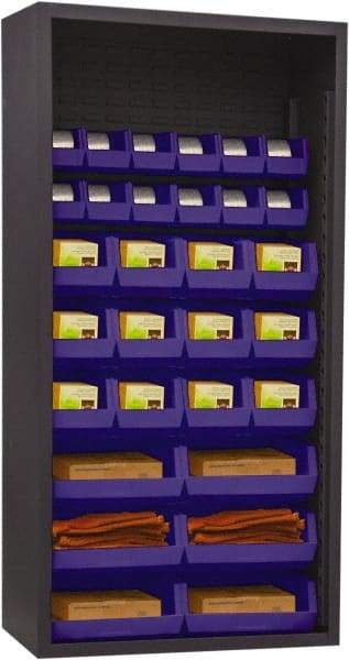 Durham - 30 Bin Enclosed Shelving - 36 Inch Overall Width x 18 Inch Overall Depth x 72 Inch Overall Height, Blue Polyethylene Bins - Industrial Tool & Supply