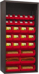 Durham - 30 Bin Enclosed Shelving - 36 Inch Overall Width x 18 Inch Overall Depth x 72 Inch Overall Height, Red Polyethylene Bins - Industrial Tool & Supply