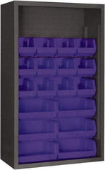 Durham - 18 Bin Enclosed Shelving - 36 Inch Overall Width x 18 Inch Overall Depth x 60 Inch Overall Height, Blue Polyethylene Bins - Industrial Tool & Supply