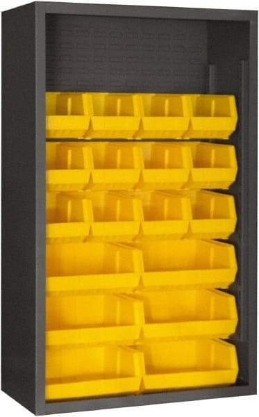 Durham - 18 Bin Enclosed Shelving - 36 Inch Overall Width x 18 Inch Overall Depth x 60 Inch Overall Height, Yellow Polyethylene Bins - Industrial Tool & Supply