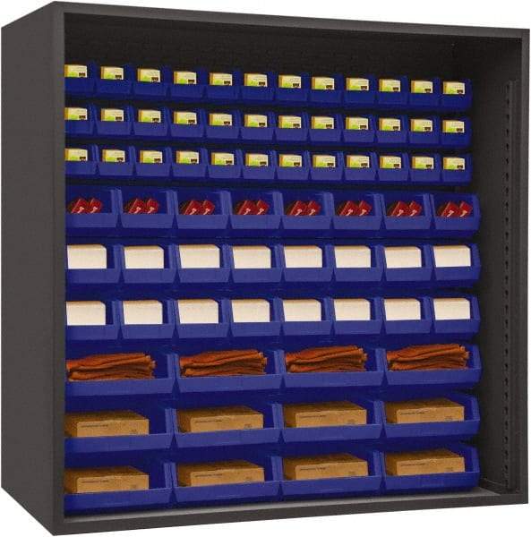 Durham - 72 Bin Enclosed Shelving - 72 Inch Overall Width x 24 Inch Overall Depth x 72 Inch Overall Height, Blue Polyethylene Bins - Industrial Tool & Supply