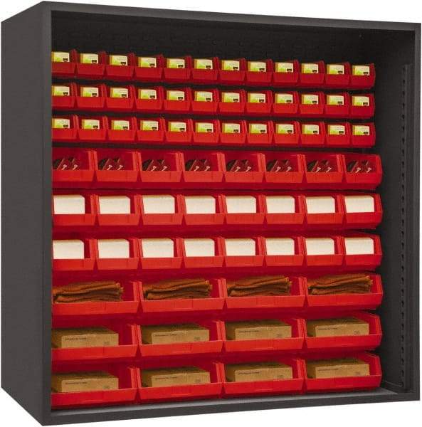 Durham - 72 Bin Enclosed Shelving - 72 Inch Overall Width x 24 Inch Overall Depth x 72 Inch Overall Height, Red Polyethylene Bins - Industrial Tool & Supply