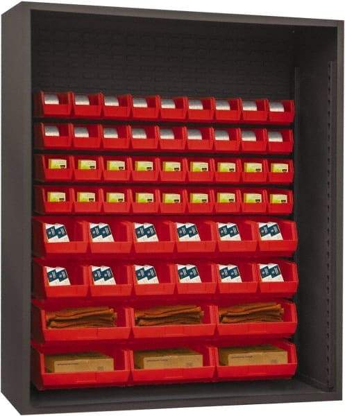 Durham - 54 Bin Enclosed Shelving - 60 Inch Overall Width x 24 Inch Overall Depth x 60 Inch Overall Height, Red Polyethylene Bins - Industrial Tool & Supply
