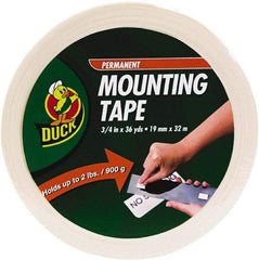 Duck - 3/4" x 36 Yd Acrylic Adhesive Double Sided Tape - 2.6 mil Thick, White, Vinyl Foam Liner, Series DUC - Industrial Tool & Supply