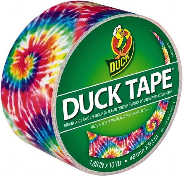 Duck - 1-7/8" x 10 Yds Tie Dye Duct Tape - 9 mil, Rubber Adhesive, Vinyl Backing, 22 Lb/ln Tensile Strength, Series DUC - Industrial Tool & Supply