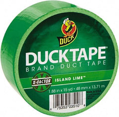 Duck - 1-7/8" x 15 Yds Green Duct Tape - 9 mil, Rubber Adhesive, Vinyl Backing, 22 Lb/ln Tensile Strength, Series DUC - Industrial Tool & Supply