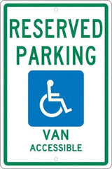 NMC - "Reserved Parking Van Accessible", "Handicap Symbol", 12" Wide x 18" High, Aluminum ADA Signs - 0.063" Thick, Green & Blue on White, Rectangle, Post Mount - Industrial Tool & Supply