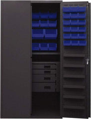 Durham - 2 Shelf 58 Bin Storage Cabinet - Steel, 36" Wide x 24" Deep x 72" High, Blue - Industrial Tool & Supply
