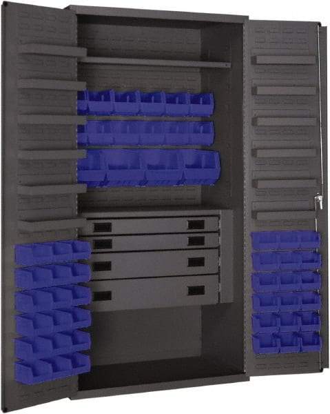 Durham - 2 Shelf 52 Bin Storage Cabinet - Steel, 36" Wide x 24" Deep x 72" High, Blue - Industrial Tool & Supply