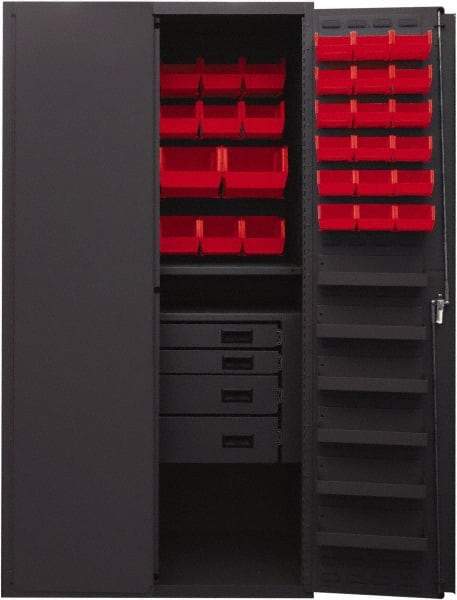 Durham - 2 Shelf 58 Bin Storage Cabinet - Steel, 36" Wide x 24" Deep x 72" High, Red - Industrial Tool & Supply