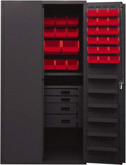 Durham - 2 Shelf 58 Bin Storage Cabinet - Steel, 36" Wide x 24" Deep x 72" High, Red - Industrial Tool & Supply