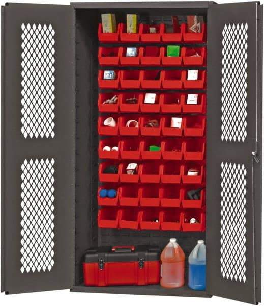 Durham - 45 Bin Storage Cabinet - Steel, 36" Wide x 18" Deep x 72" High, Red - Industrial Tool & Supply