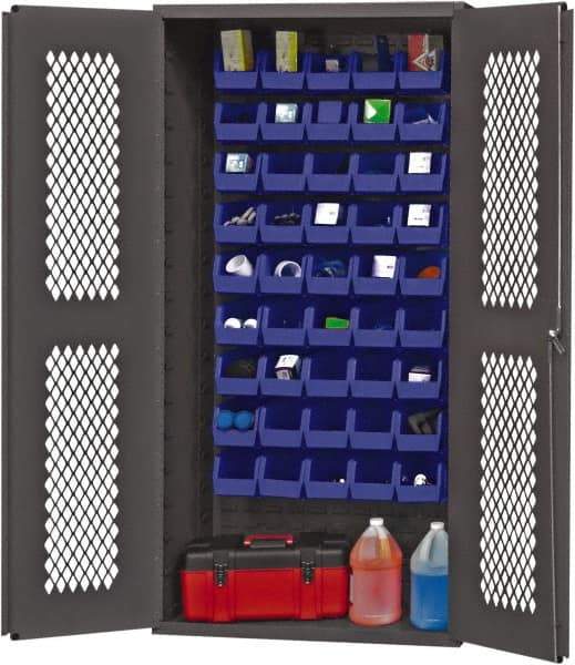 Durham - 45 Bin Storage Cabinet - Steel, 36" Wide x 24" Deep x 72" High, Blue - Industrial Tool & Supply