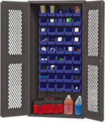 Durham - 45 Bin Storage Cabinet - Steel, 36" Wide x 24" Deep x 72" High, Blue - Industrial Tool & Supply