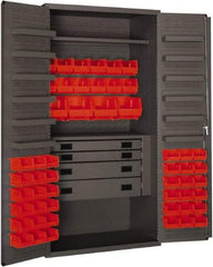 Durham - 2 Shelf 52 Bin Storage Cabinet - Steel, 36" Wide x 24" Deep x 72" High, Red - Industrial Tool & Supply