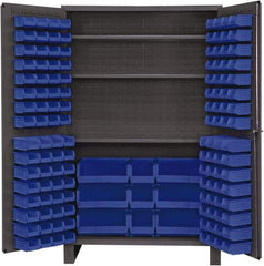 Durham - 3 Shelf 137 Bin Storage Cabinet - Steel, 48" Wide x 24" Deep x 78" High, Blue - Industrial Tool & Supply