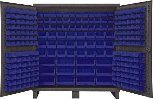 Durham - 240 Bin Storage Cabinet - Steel, 72" Wide x 24" Deep x 78" High, Blue - Industrial Tool & Supply