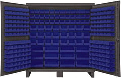 Durham - 240 Bin Storage Cabinet - Steel, 72" Wide x 24" Deep x 78" High, Blue - Industrial Tool & Supply
