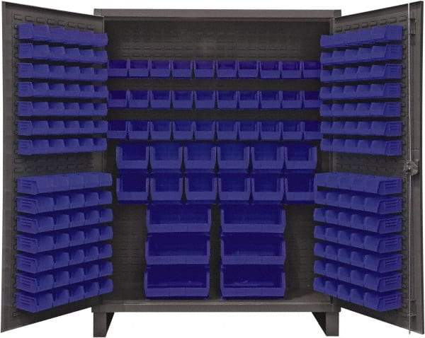 Durham - 198 Bin Storage Cabinet - Steel, 60" Wide x 24" Deep x 78" High, Blue - Industrial Tool & Supply